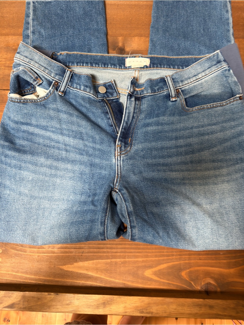 Hatch Straight Leg Medium Wash Maternity Denim Jeans - Picture 4 of 11